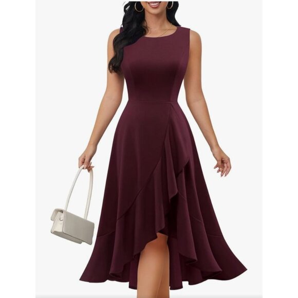 Dresstells Womens Small Formal Burgundy Asymmetrical High Low Sleeveless Dress - Picture 1 of 12